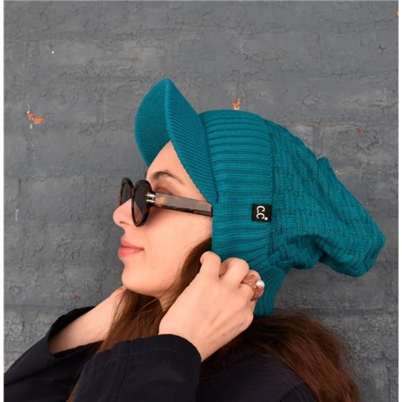 Women\'s  Winter Hat Fleece Oversized Ribbed Slouchy Knit Hat with Visor Brim main image 4
